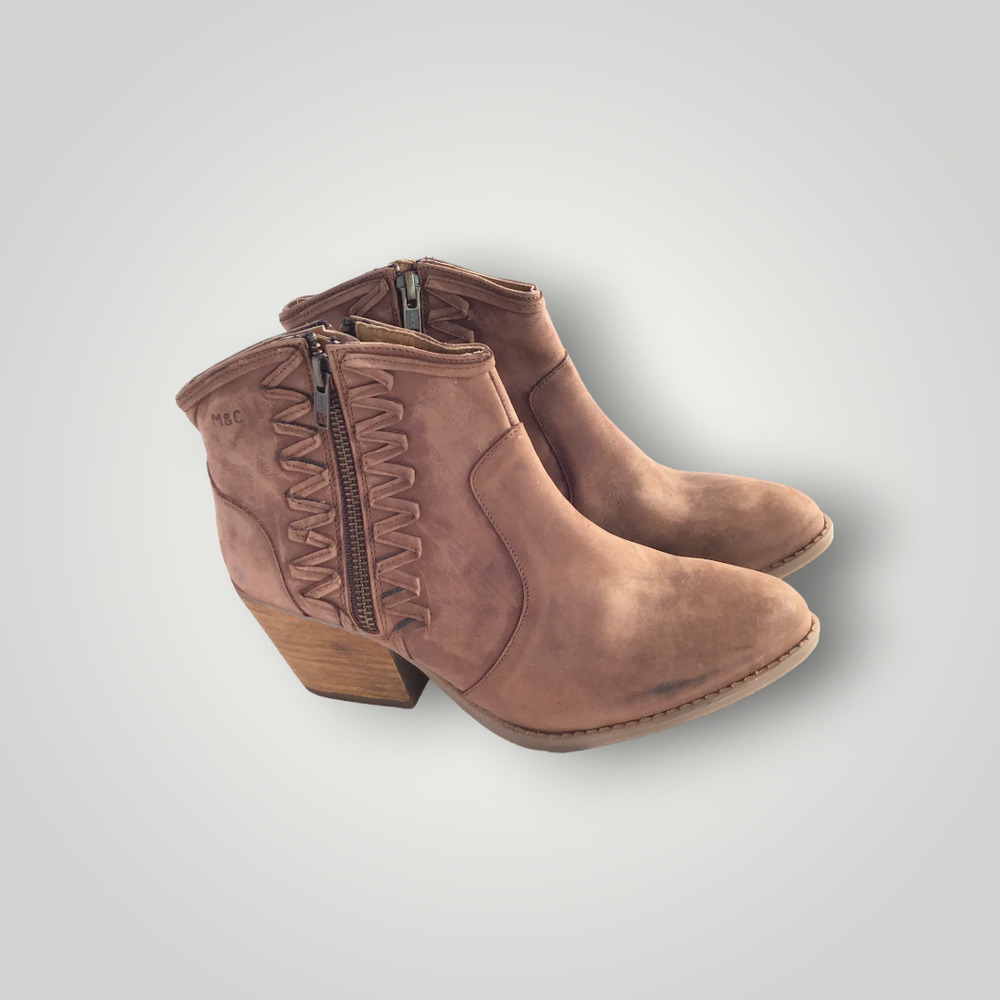 Musse & Cloud Womens 8 Brown Leather Western Boho Ankle Boots Athya Cowboy Heels